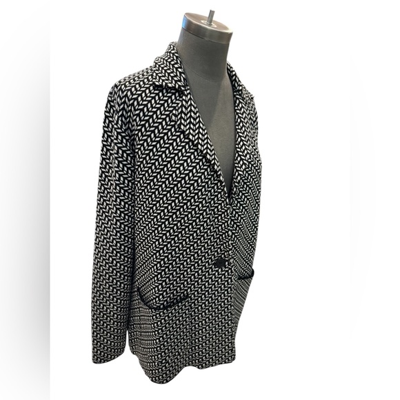 Max Studio Black Ivory Textured Knit Blazer Cardigan Size Medium - Picture 2 of 15